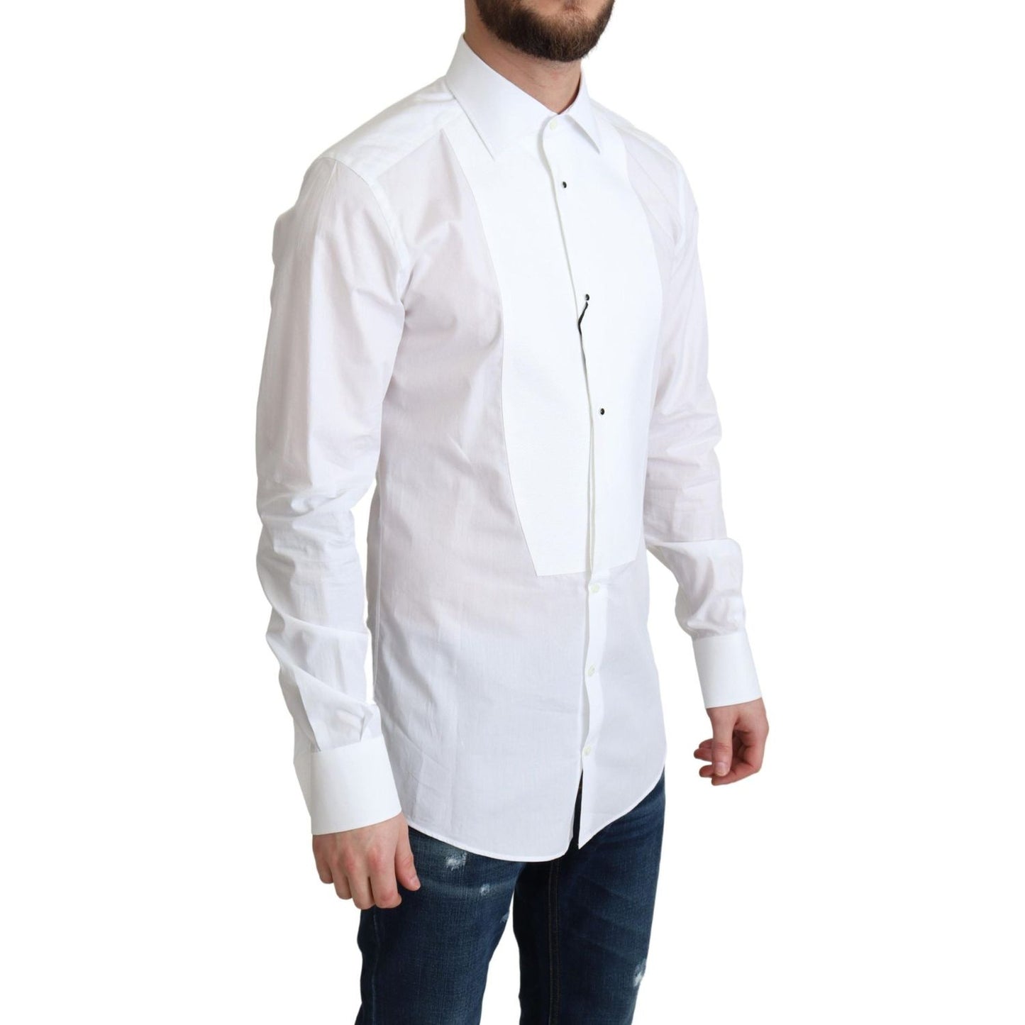 Dolce & Gabbana White Bib Cotton Poplin Men Formal Shirt Dolce & Gabbana