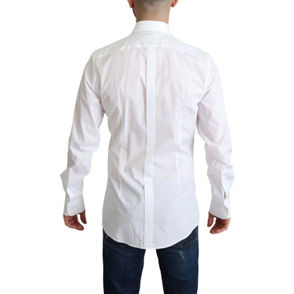 Dolce & Gabbana White Bib Cotton Poplin Men Formal Shirt Dolce & Gabbana