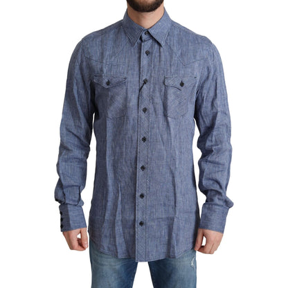 Dolce & Gabbana Blue Stripes Men Casual Button Down Shirt Dolce & Gabbana
