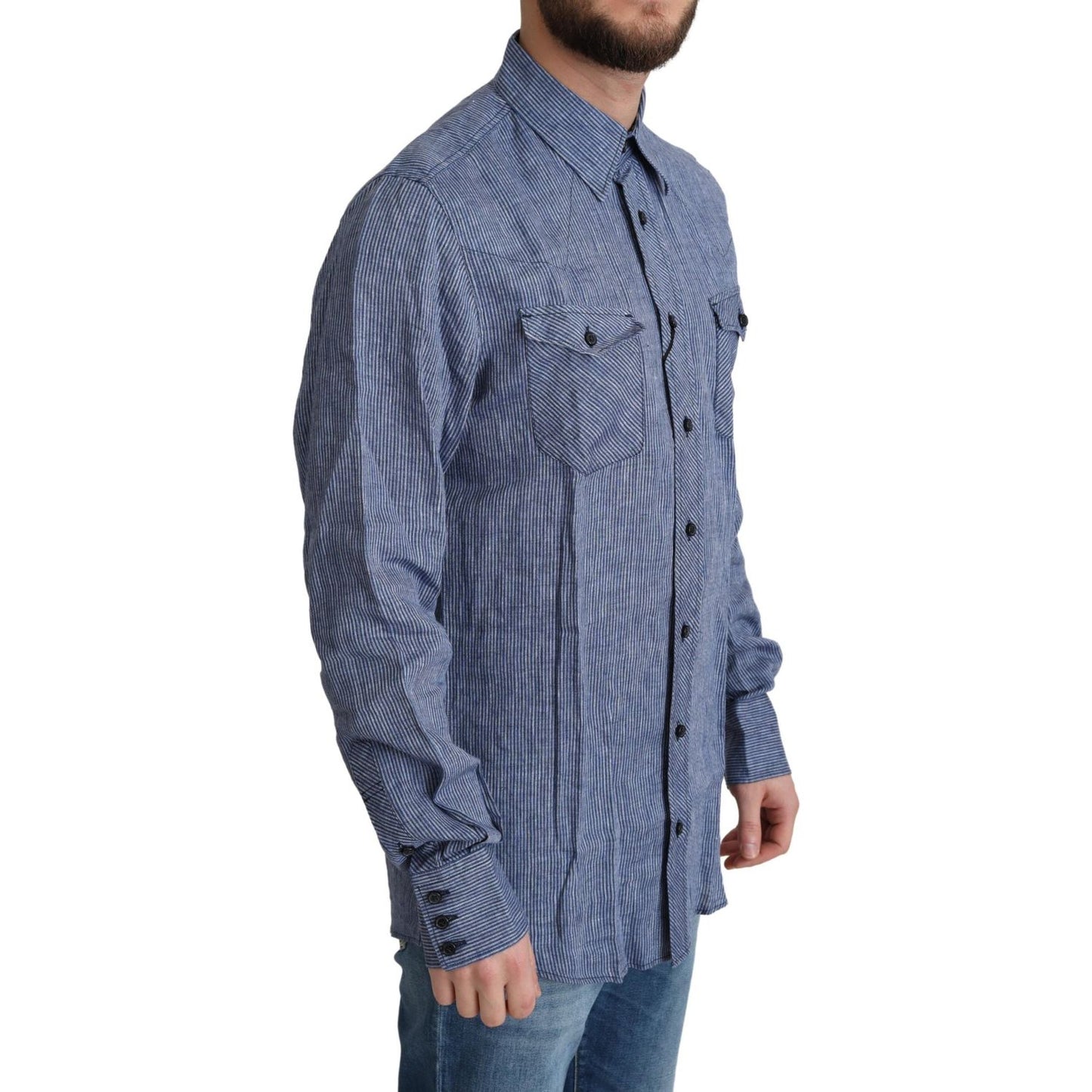 Dolce & Gabbana Blue Stripes Men Casual Button Down Shirt Dolce & Gabbana