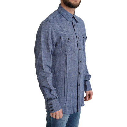 Dolce & Gabbana Blue Stripes Men Casual Button Down Shirt Dolce & Gabbana