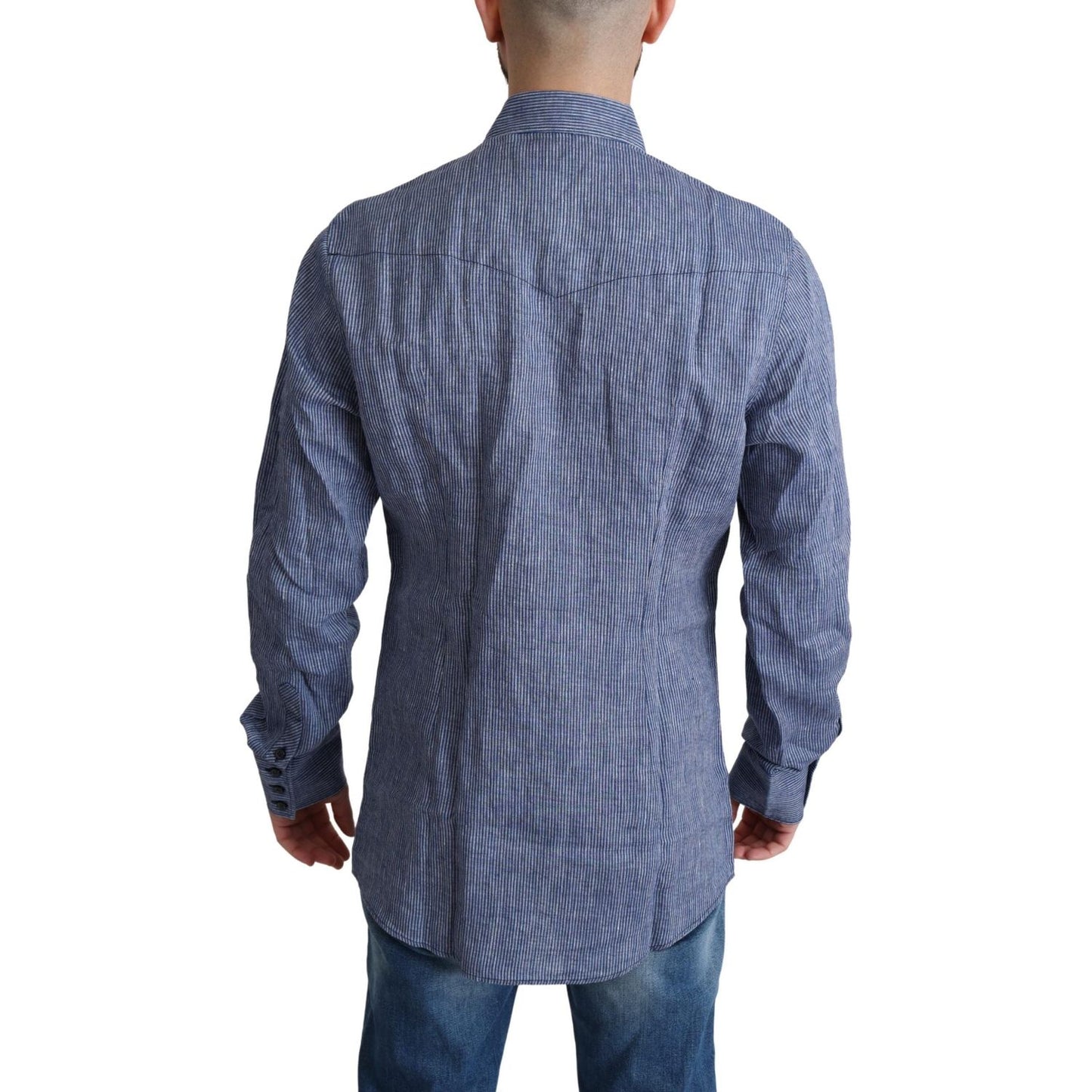 Dolce & Gabbana Blue Stripes Men Casual Button Down Shirt Dolce & Gabbana