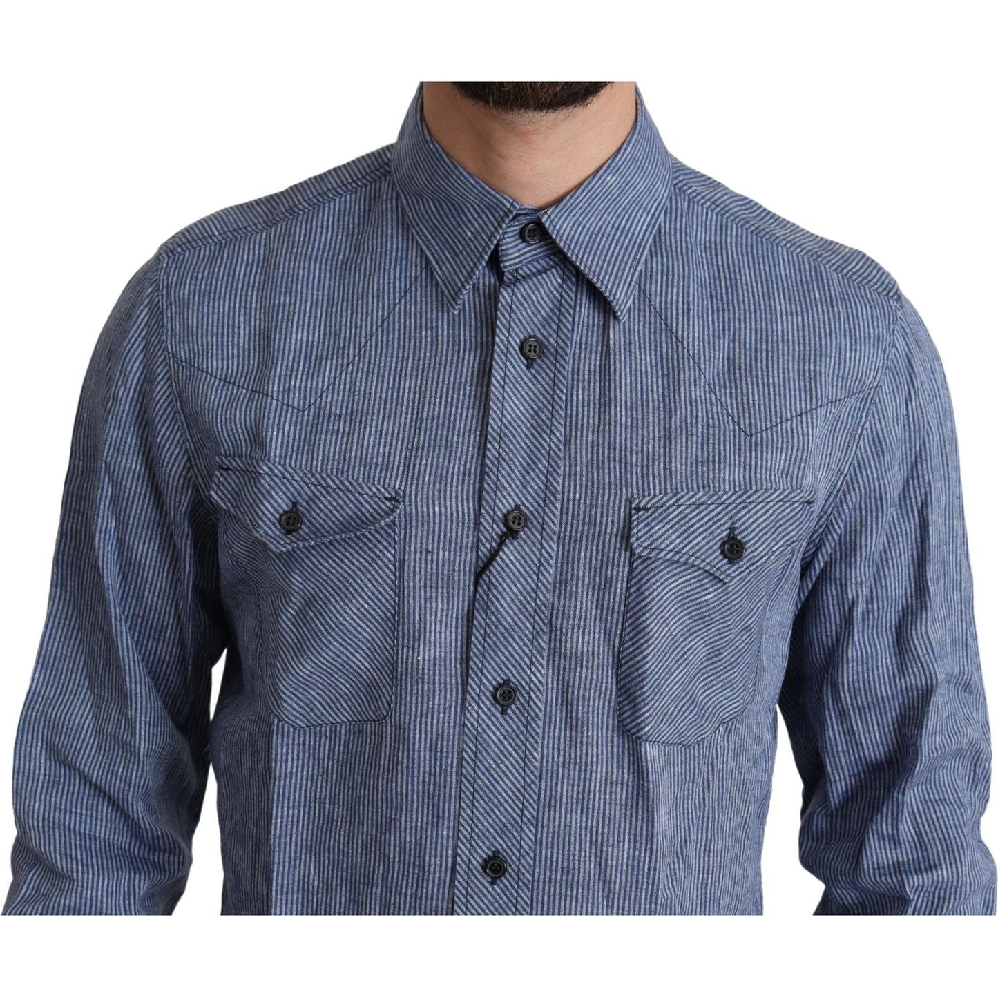 Dolce & Gabbana Blue Stripes Men Casual Button Down Shirt Dolce & Gabbana