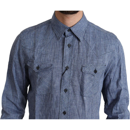 Dolce & Gabbana Blue Stripes Men Casual Button Down Shirt Dolce & Gabbana