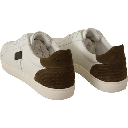 Dolce & Gabbana White Suede Leather Mens Low Tops Sneakers Dolce & Gabbana