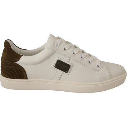 Dolce & Gabbana White Suede Leather Mens Low Tops Sneakers Dolce & Gabbana