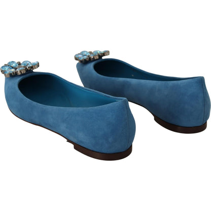 Dolce & Gabbana Blue Suede Crystals Loafers Flats Shoes Dolce & Gabbana