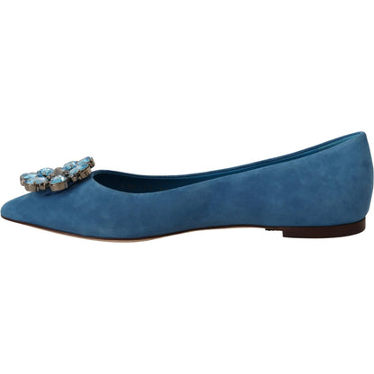 Dolce & Gabbana Blue Suede Crystals Loafers Flats Shoes Dolce & Gabbana