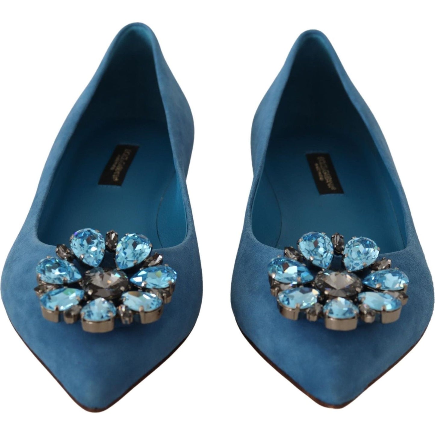 Dolce & Gabbana Blue Suede Crystals Loafers Flats Shoes Dolce & Gabbana