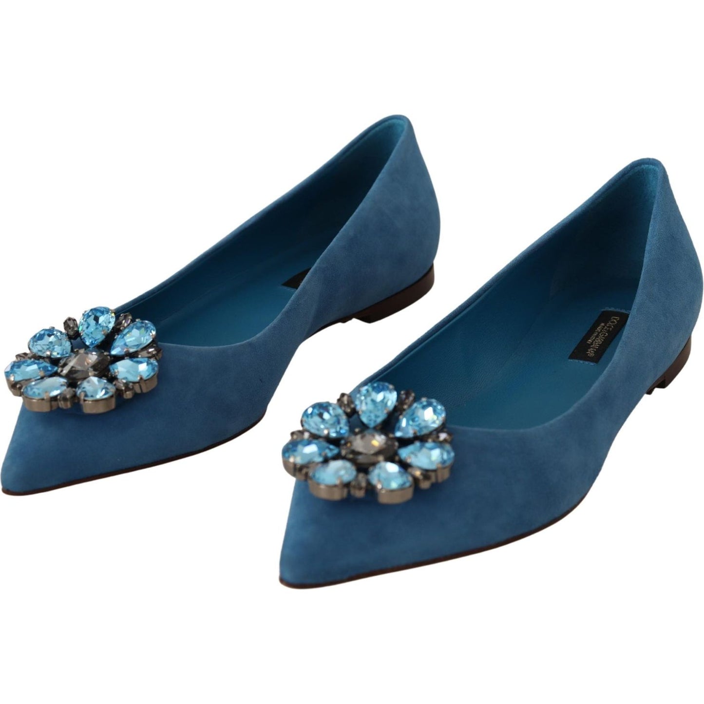 Dolce & Gabbana Blue Suede Crystals Loafers Flats Shoes Dolce & Gabbana