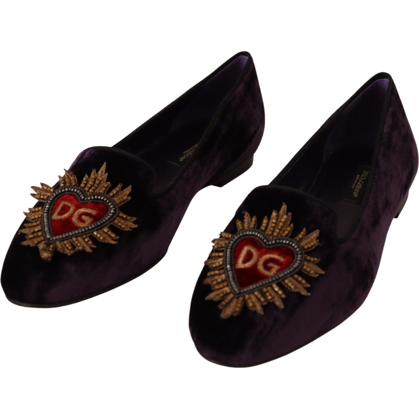 Dolce & Gabbana Purple Velvet DG Heart Loafers Flats Shoes Dolce & Gabbana