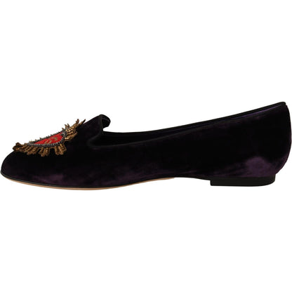 Dolce & Gabbana Purple Velvet DG Heart Loafers Flats Shoes Dolce & Gabbana