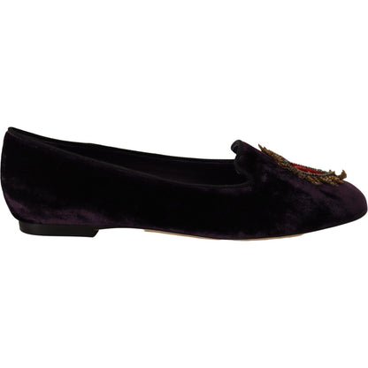 Dolce & Gabbana Purple Velvet DG Heart Loafers Flats Shoes Dolce & Gabbana