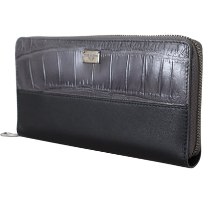Dolce & Gabbana Black Zip Around Continental Clutch Leather Wallet Dolce & Gabbana