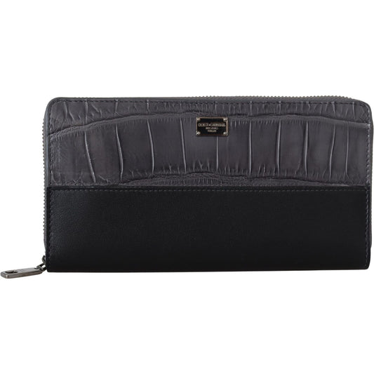 Dolce & Gabbana Black Zip Around Continental Clutch Leather Wallet Dolce & Gabbana