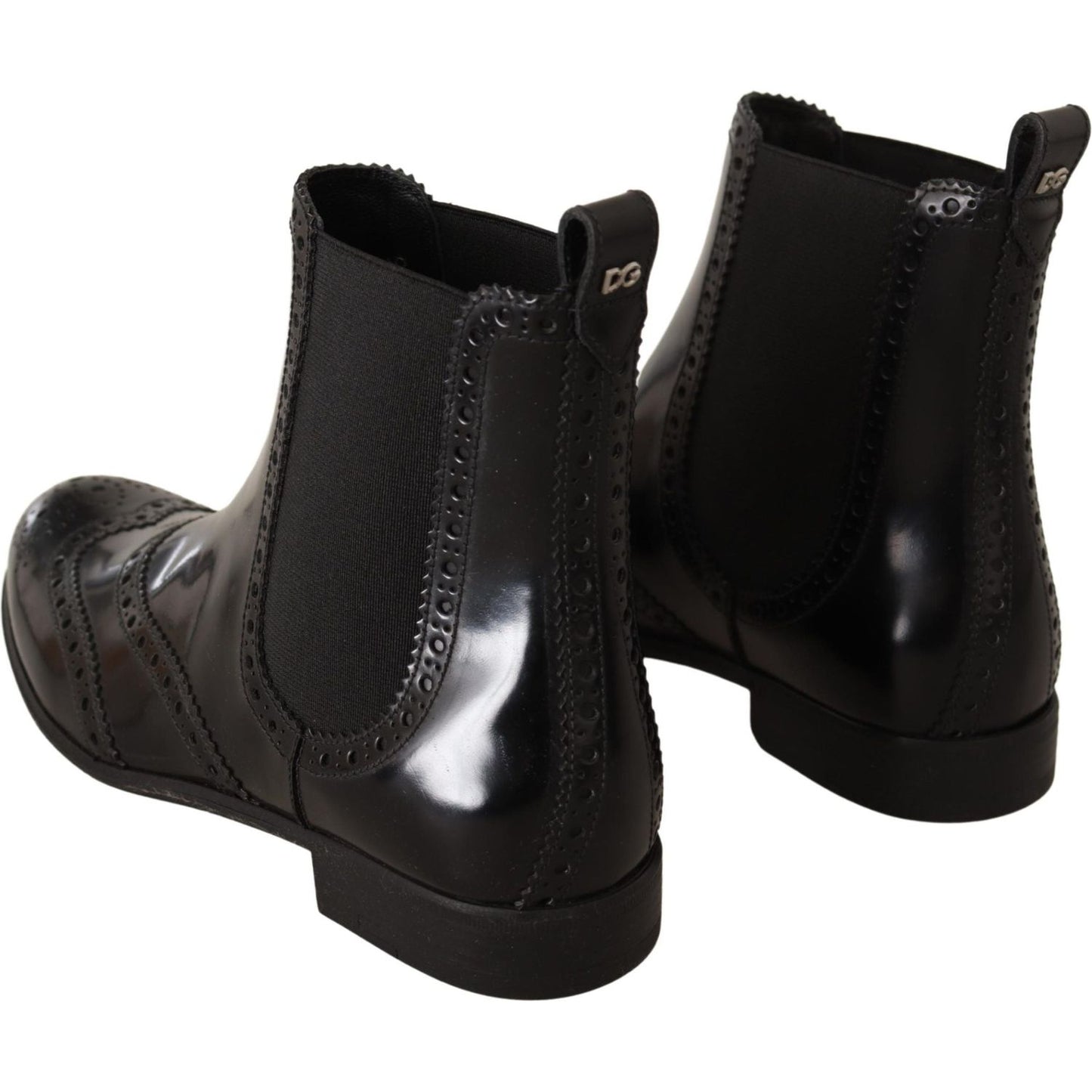 Dolce & Gabbana Black Leather Ankle High Flat Boots Shoes Dolce & Gabbana