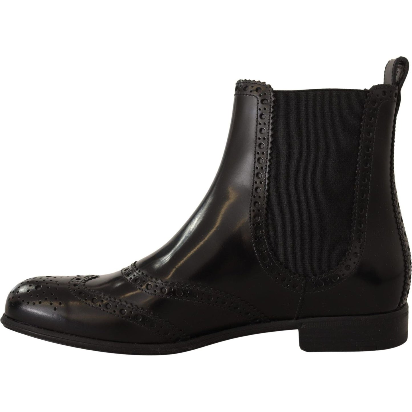 Dolce & Gabbana Black Leather Ankle High Flat Boots Shoes Dolce & Gabbana