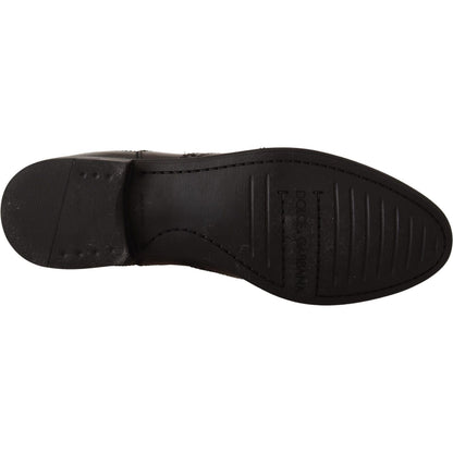 Dolce & Gabbana Black Leather Ankle High Flat Boots Shoes Dolce & Gabbana