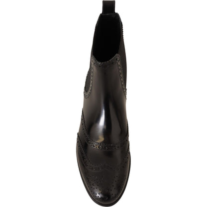 Dolce & Gabbana Black Leather Ankle High Flat Boots Shoes Dolce & Gabbana