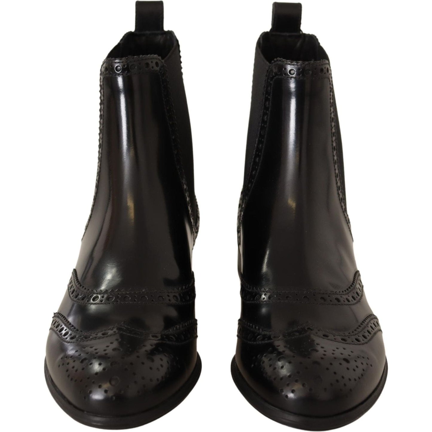 Dolce & Gabbana Black Leather Ankle High Flat Boots Shoes Dolce & Gabbana