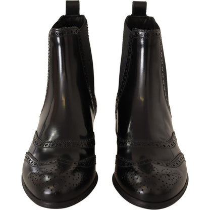 Dolce & Gabbana Black Leather Ankle High Flat Boots Shoes Dolce & Gabbana