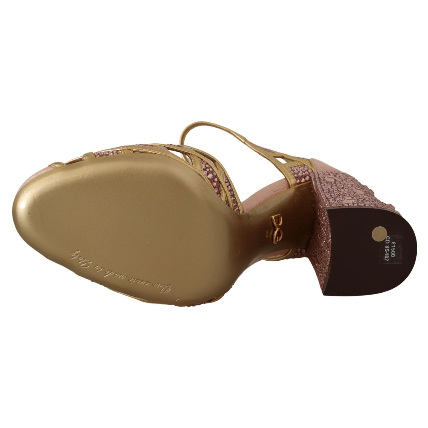 Dolce & Gabbana Pink Gold Leather Crystal Pumps T-strap Shoes