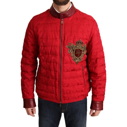 Dolce & Gabbana Red Brocade Bomber Gold Crown Logo Coat Jacket Dolce & Gabbana