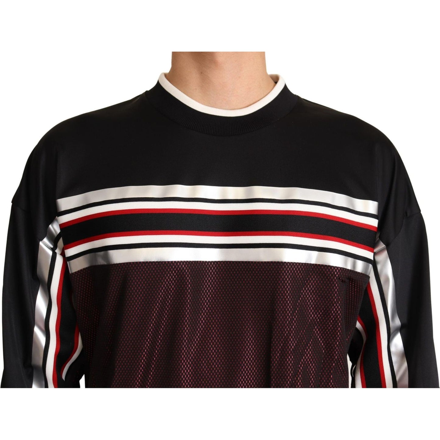 Dolce & Gabbana Black Red Mesh Sport Pullover Crewneck Sweater