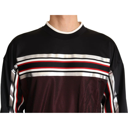 Dolce & Gabbana Black Red Mesh Sport Pullover Crewneck Sweater