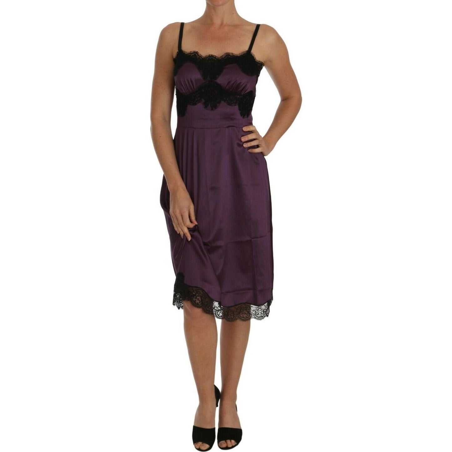 Elegant Purple Silk Lace Chemise Dress