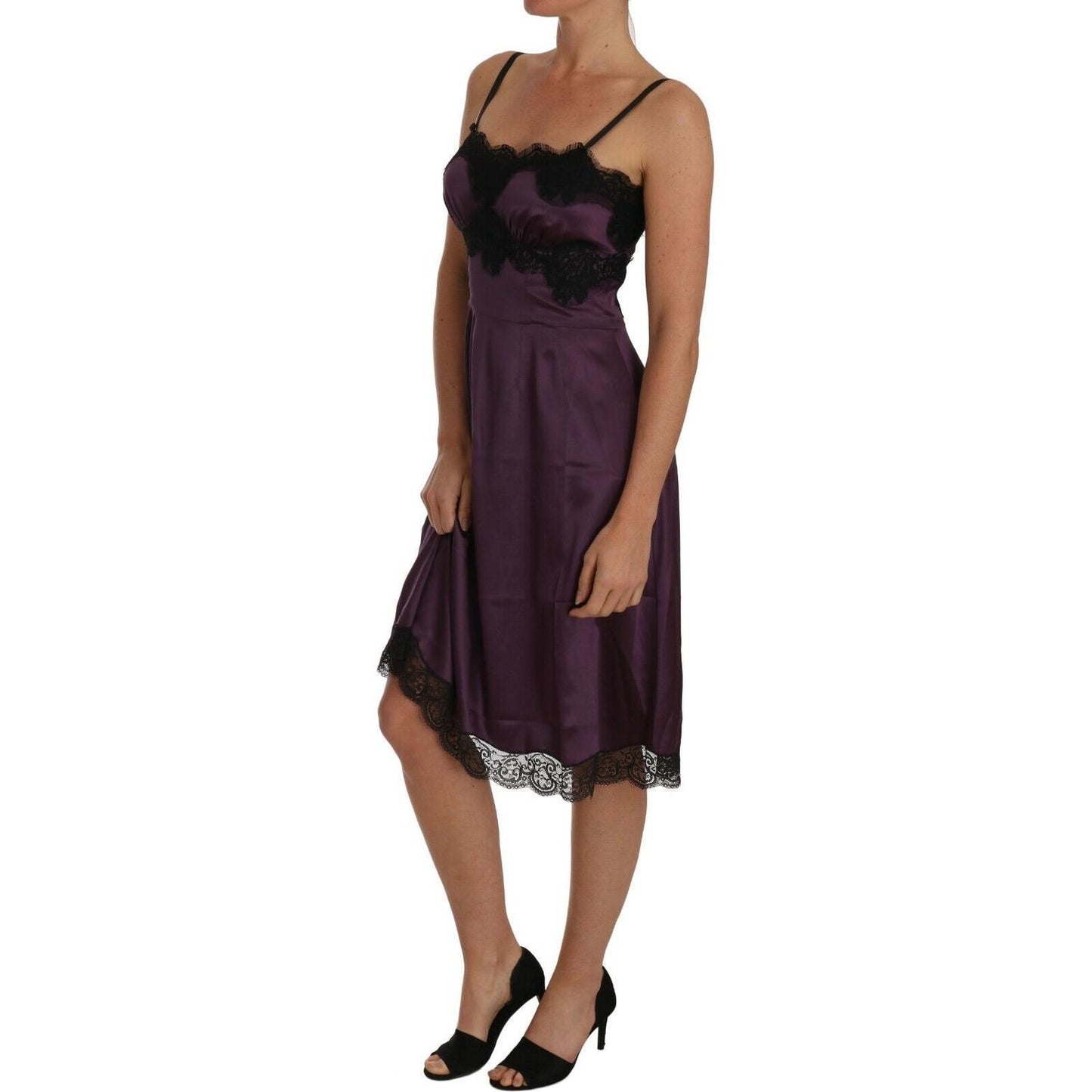 Elegant Purple Silk Lace Chemise Dress