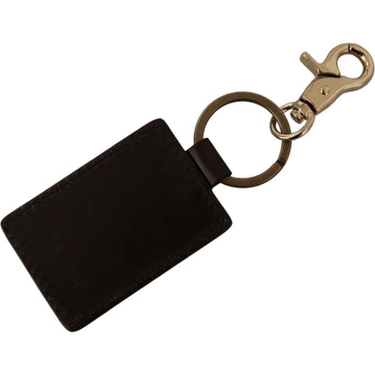 Dolce & Gabbana Brown Leather Logo Metal Ring Hook Keychain Dolce & Gabbana