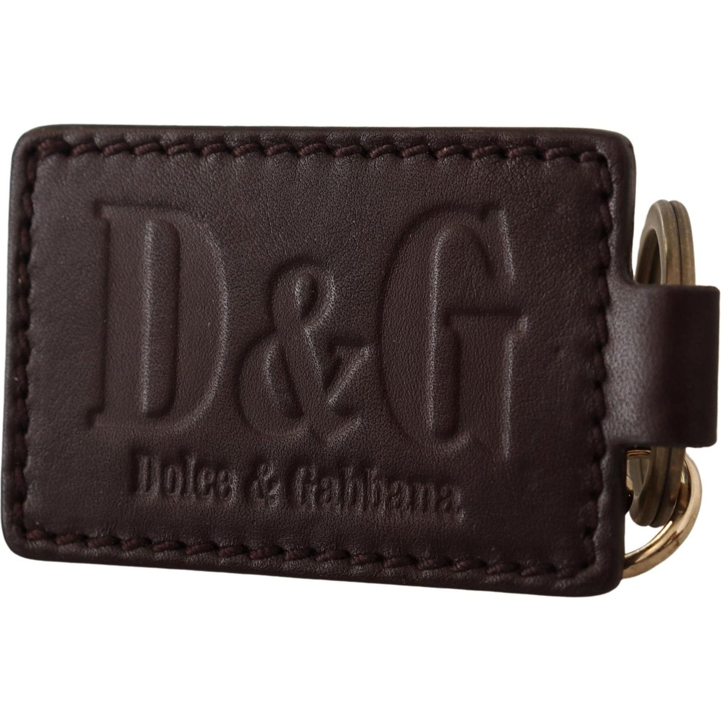 Dolce & Gabbana Brown Leather Logo Metal Ring Hook Keychain Dolce & Gabbana