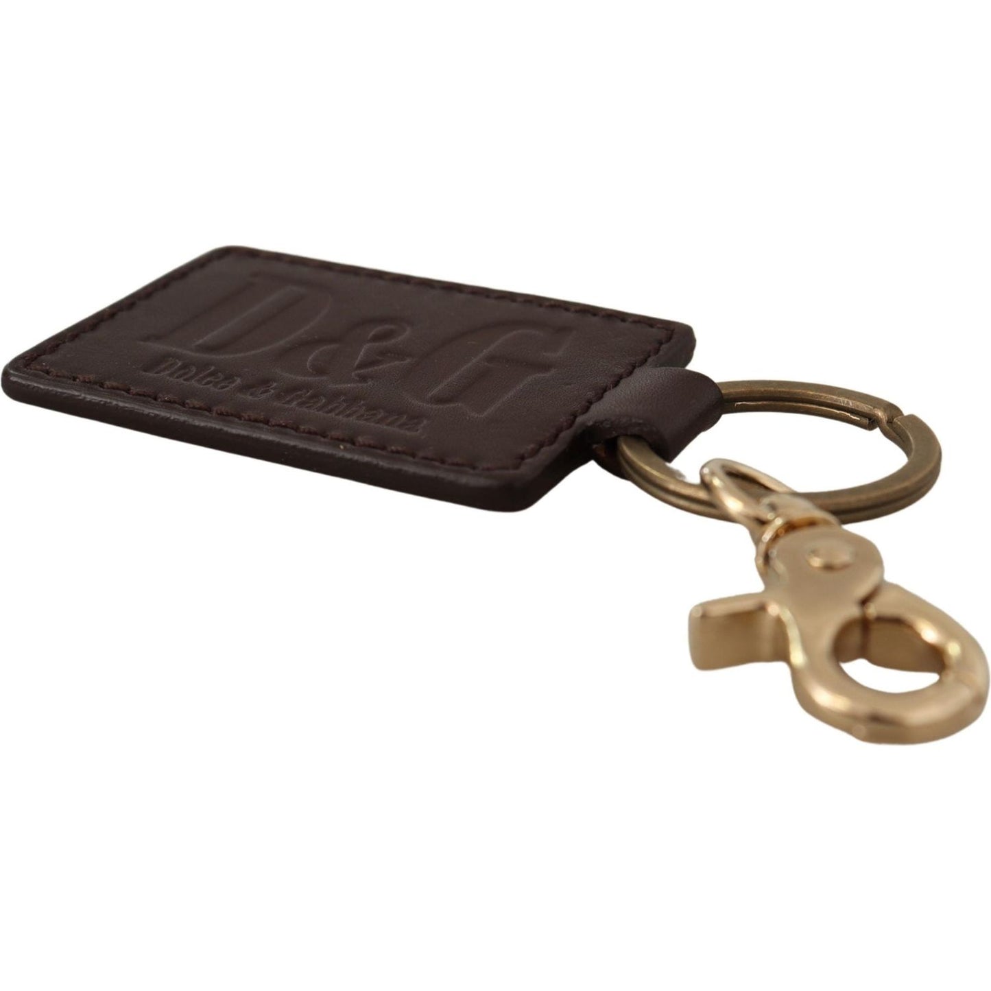 Dolce & Gabbana Brown Leather Logo Metal Ring Hook Keychain Dolce & Gabbana
