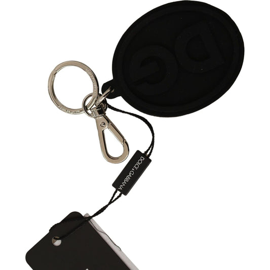 Dolce & Gabbana Black Rubber DG Logo Silver Brass Metal Keychain Dolce & Gabbana
