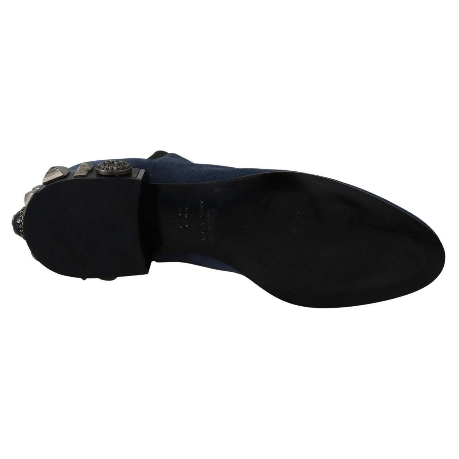 Dolce & Gabbana Blue Suede Embellished Studded Boots Shoes