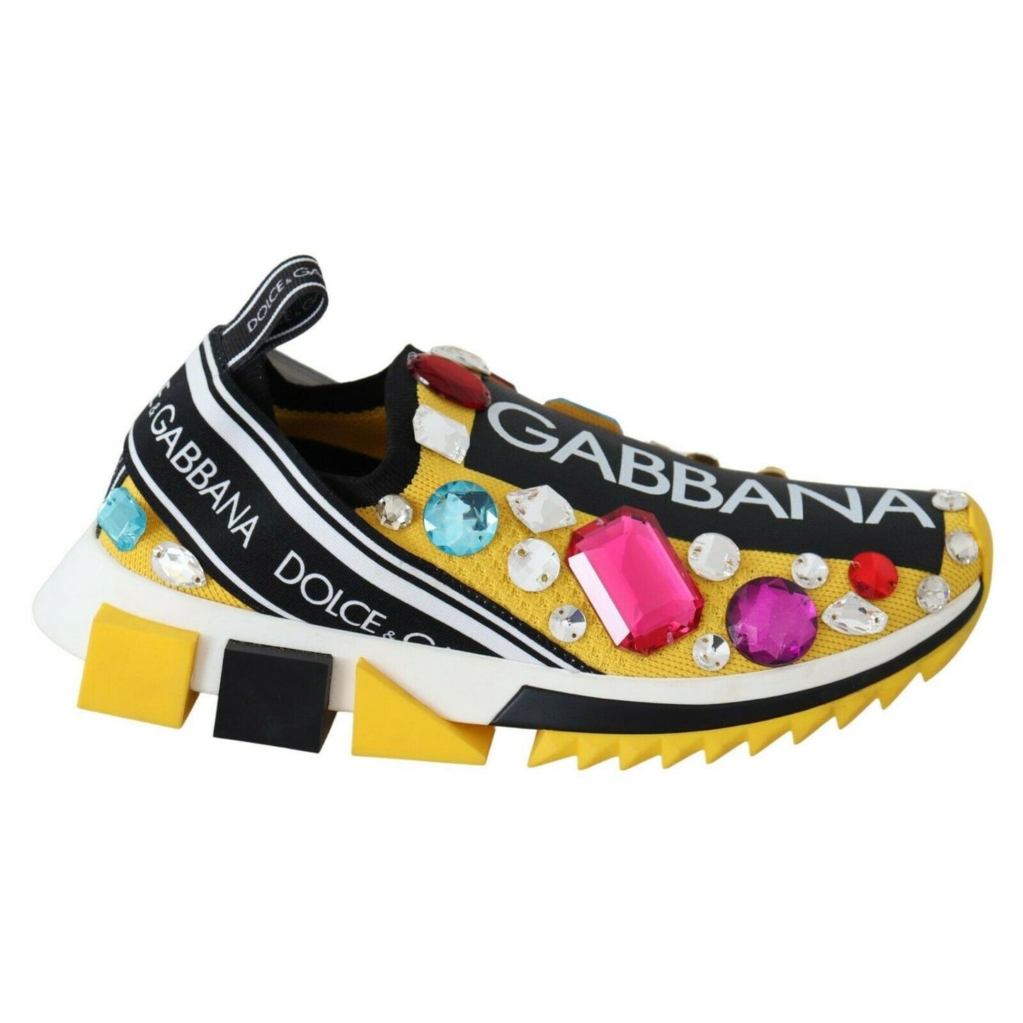 Dolce & Gabbana Yellow Multicolor Crystals Sneakers Shoes