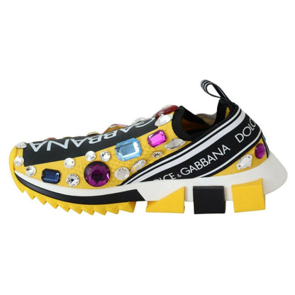 Dolce & Gabbana Yellow Multicolor Crystals Sneakers Shoes