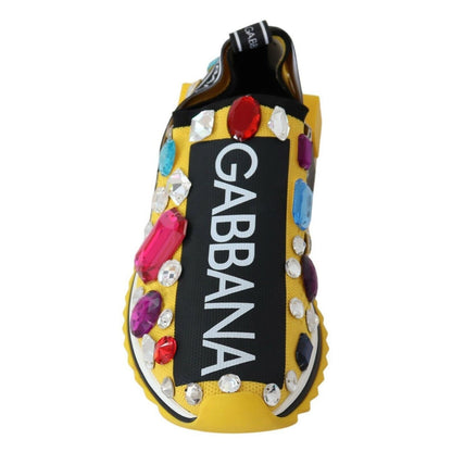 Dolce & Gabbana Yellow Multicolor Crystals Sneakers Shoes