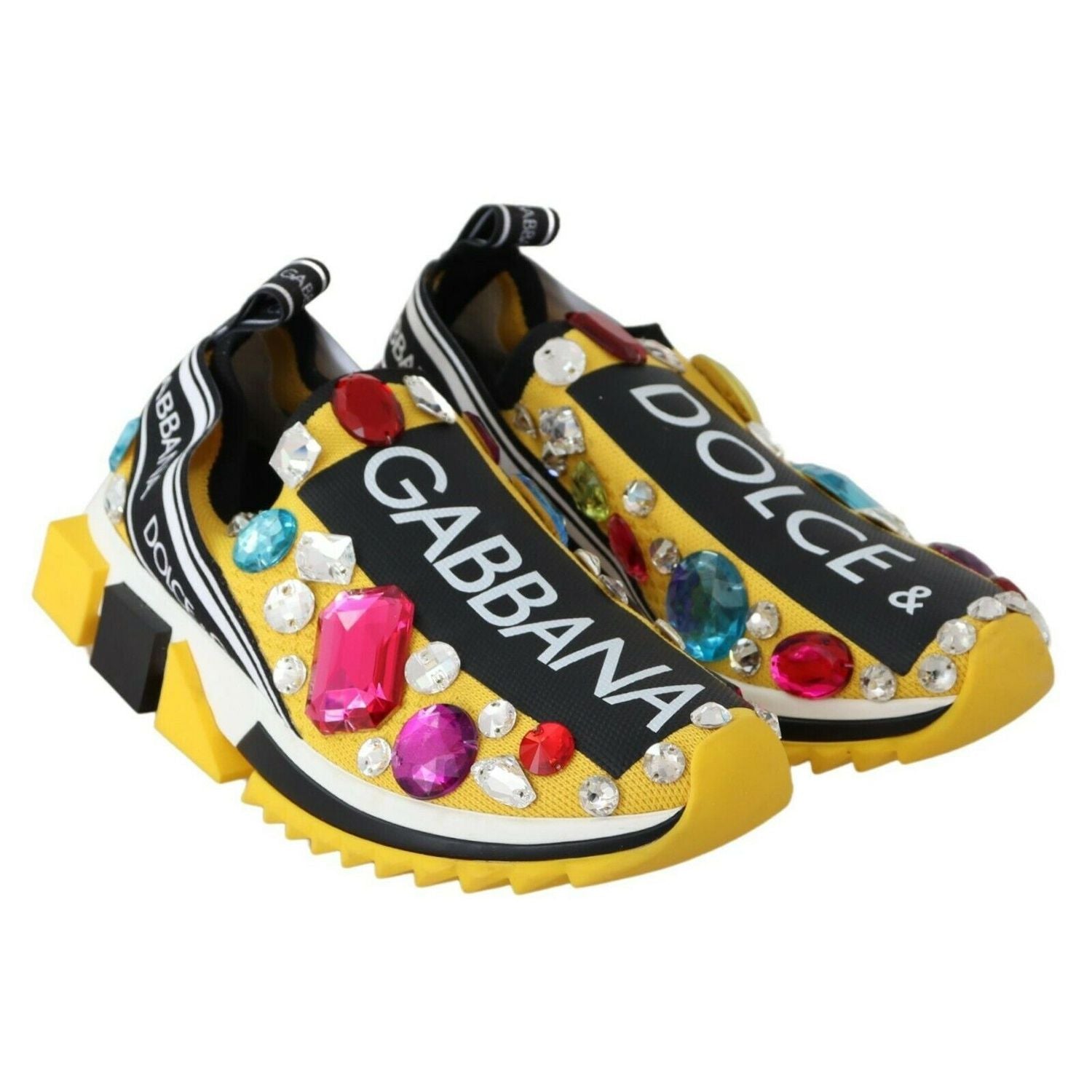 Dolce & Gabbana Yellow Multicolor Crystals Sneakers Shoes