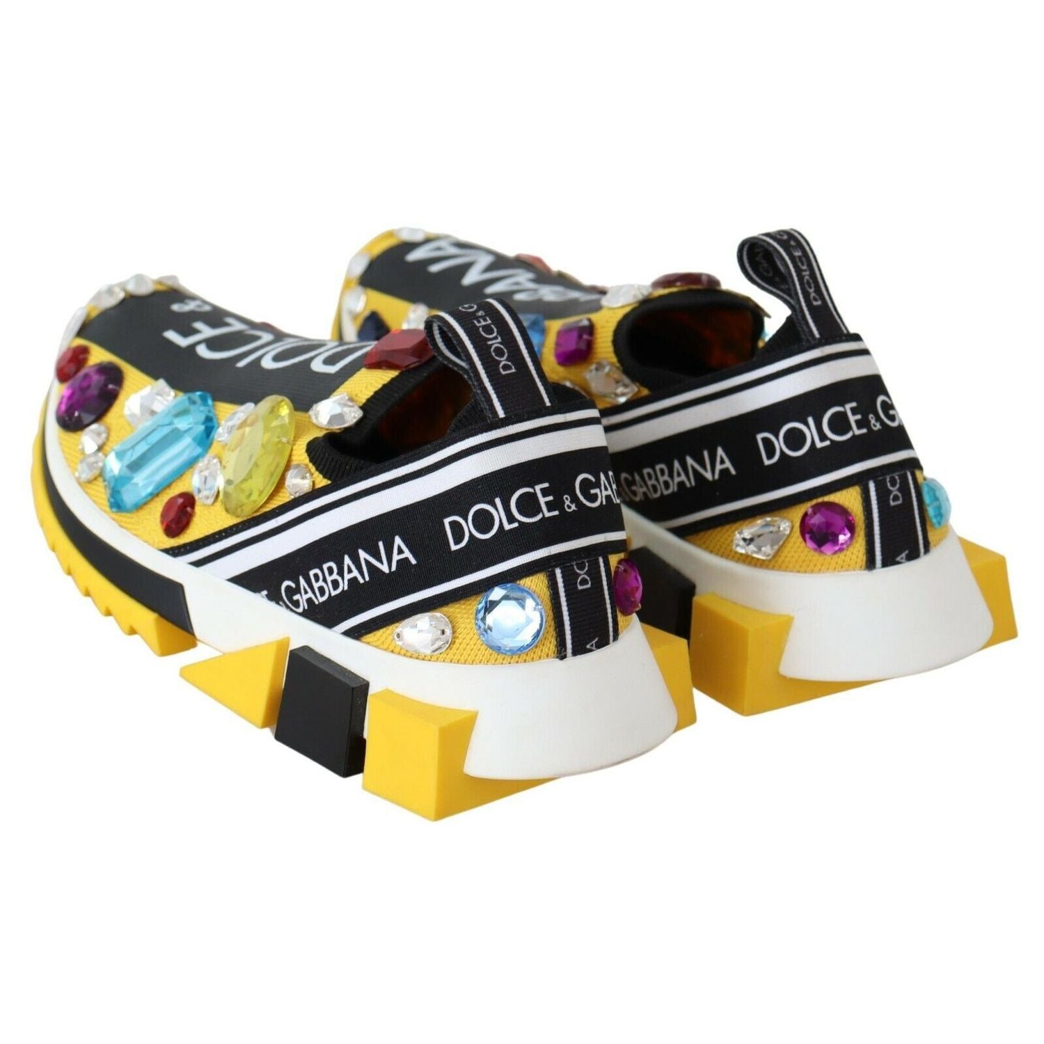 Dolce & Gabbana Yellow Multicolor Crystals Sneakers Shoes