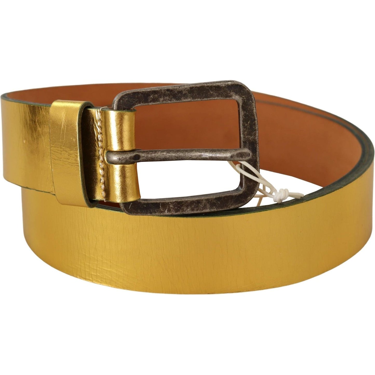 John Galliano Gold Genuine Leather Rustic Silver Buckle Waist Belt John Galliano