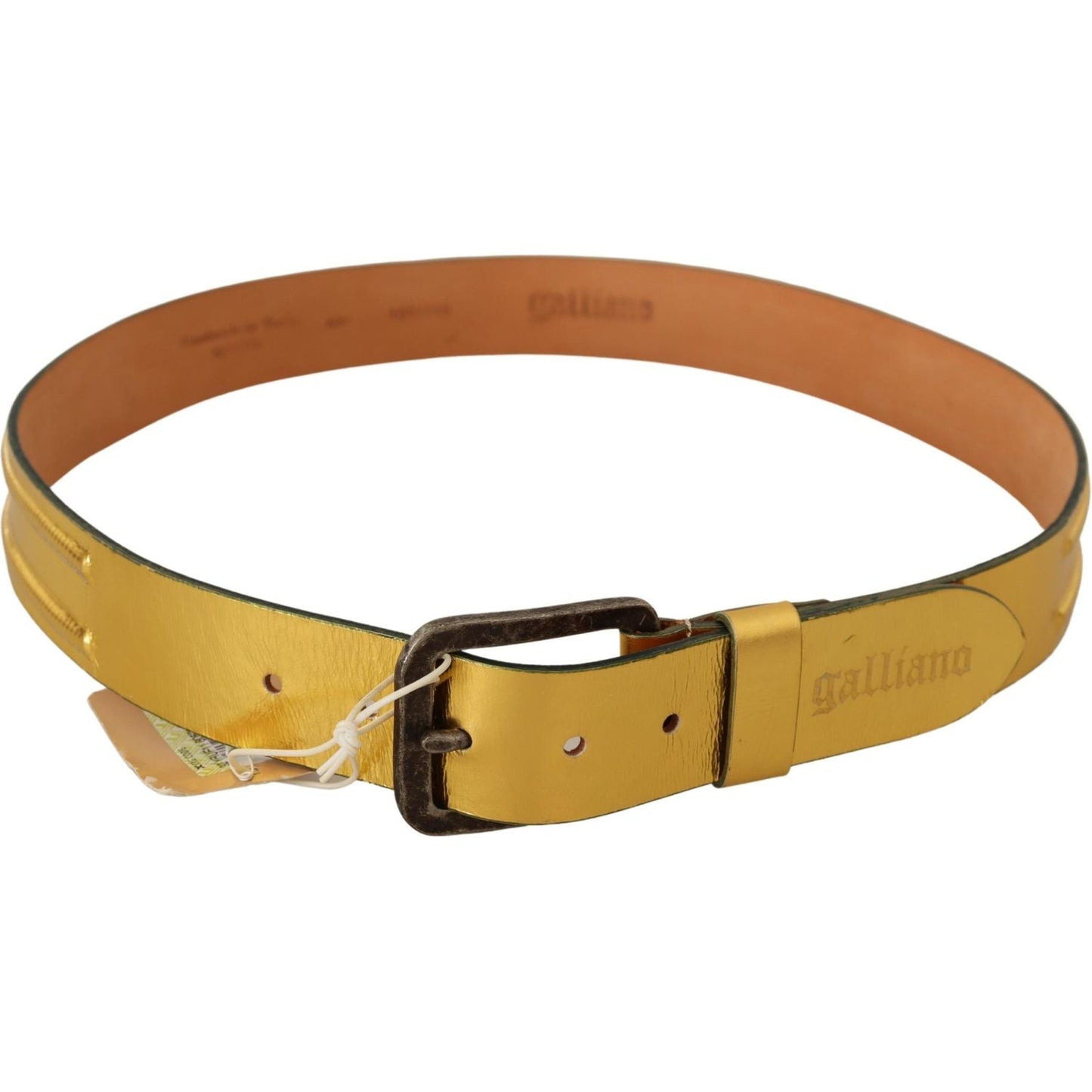 John Galliano Gold Genuine Leather Rustic Silver Buckle Waist Belt John Galliano
