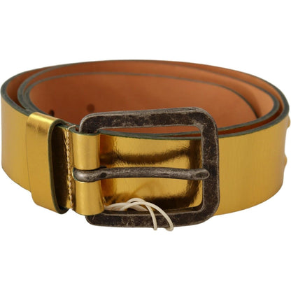 John Galliano Gold Genuine Leather Rustic Silver Buckle Waist Belt John Galliano