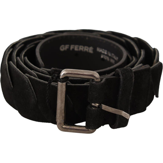GF Ferre Black WX Silver Tone Buckle Waist Belt GF Ferre