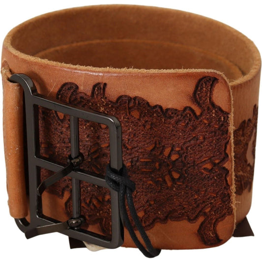 Scervino Street Brown Genuine Leather Black Logo Buckle Belt Scervino Street