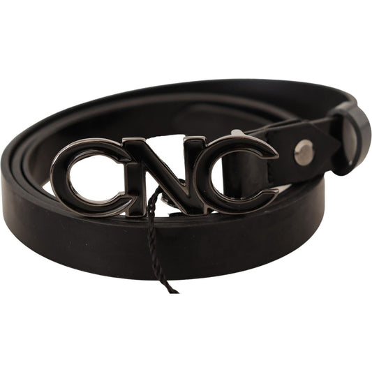 Costume National Black Leather Letter Logo Buckle Belt Costume National