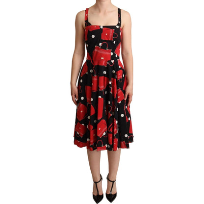 Dolce & Gabbana Black Red Bag Print A-line Mid Length Dress Dolce & Gabbana