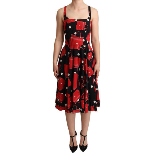 Dolce & Gabbana Black Red Bag Print A-line Mid Length Dress Dolce & Gabbana