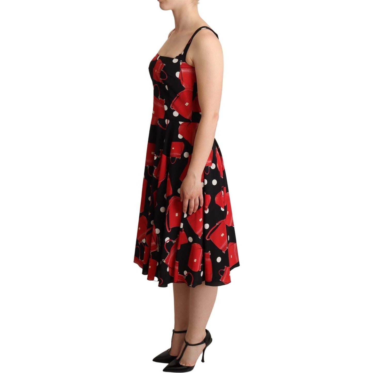 Dolce & Gabbana Black Red Bag Print A-line Mid Length Dress Dolce & Gabbana
